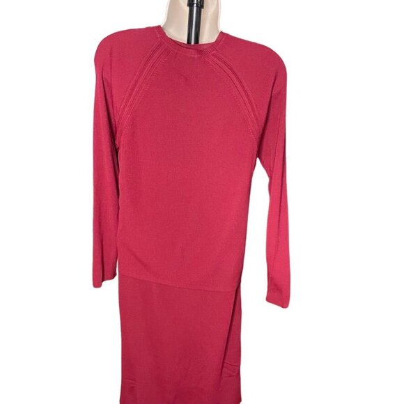 Womens Cardigan Knit Dress Set Red 2 Piece Coordinating Midi Size Medium u - Picture 3 of 13